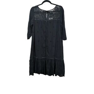 NWT Sundance Women Nadine Yoke Neck Eyelet Midi Dress Size Petite M Black Modal